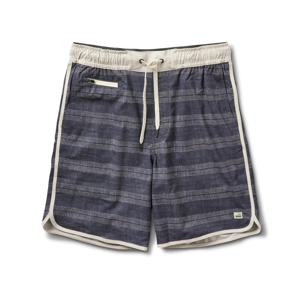Vuori Shorts Mens Medium Banks Unlined 7" Hybrid Grey Striped V330 Boardshort